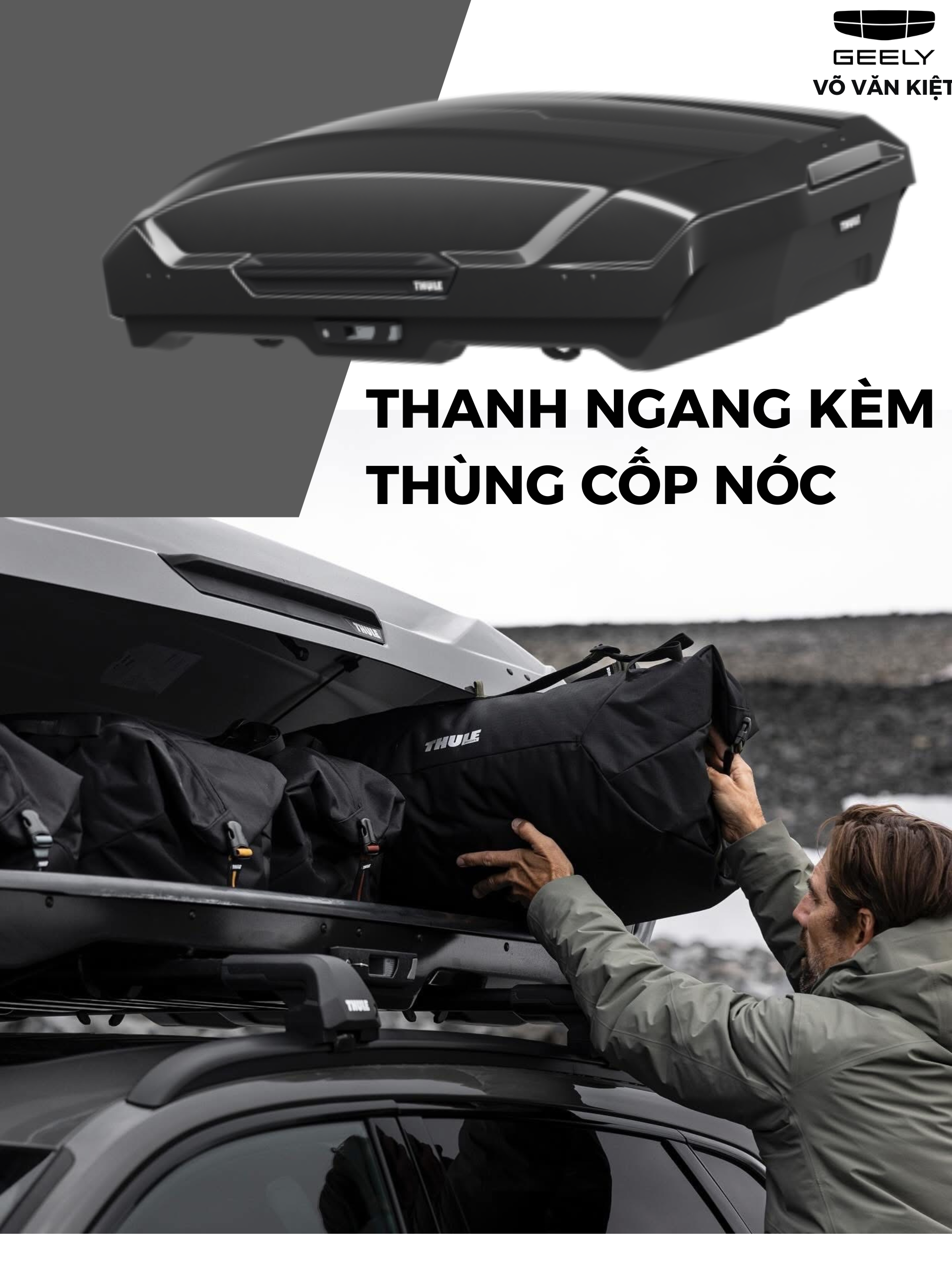 Thùng Cốp Nóc Kèm Thanh Ngang Cho Xe Geely – Giải Pháp Tăng Không Gian Chở Hành Lý Đẳng Cấp